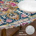 thumbnail image 4 of Beige Dark Blue Red Orange Flower Round Fitted Table Cover Ethnic Middle East Vintage Retro Waterproof Table Cloth with Elastic Edge Wipeable Tablecloth for Picnic Camping Party Fits 36"-44" Diameter, 4 of 8