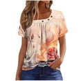 thumbnail image 1 of Pisexur Hauts de Printemps pour Femmes 2025, Hauts pour Femmes, Hauts de Sortie pour Femmes, Hauts pour Dames & Haut Décontracté à la Mode Plissé à Manches Courtes Imprimé à Col Rond pour Femmes Orange, 3TG, 1 of 6