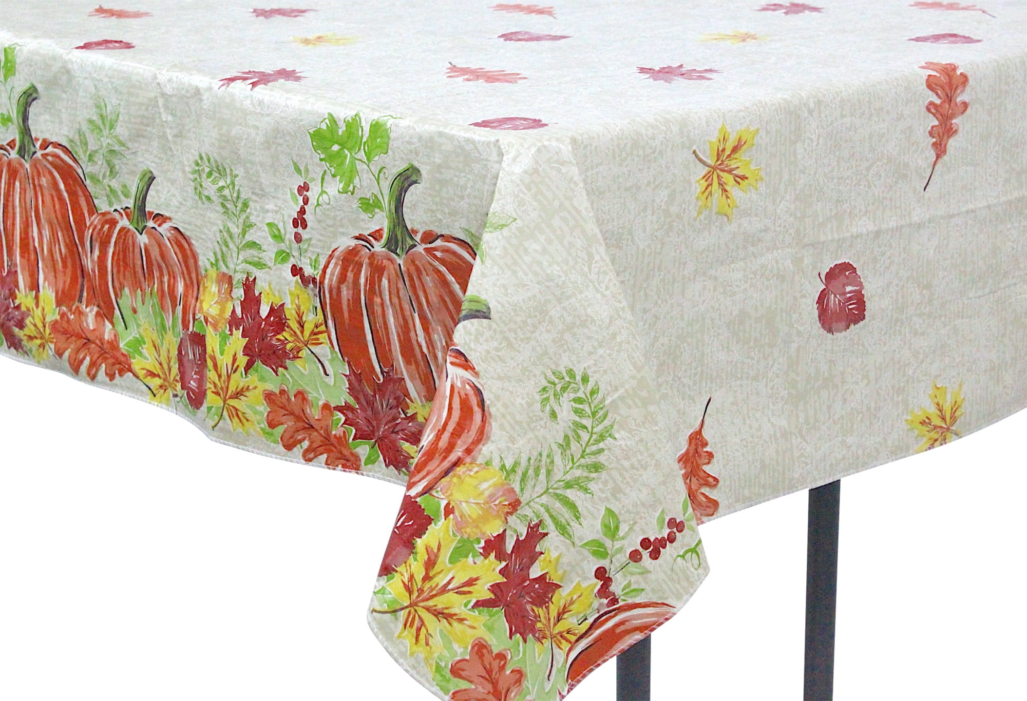 Fall Autumn Flannel Back Vinyl Tablecloth Watercolor Sketch of Leaves