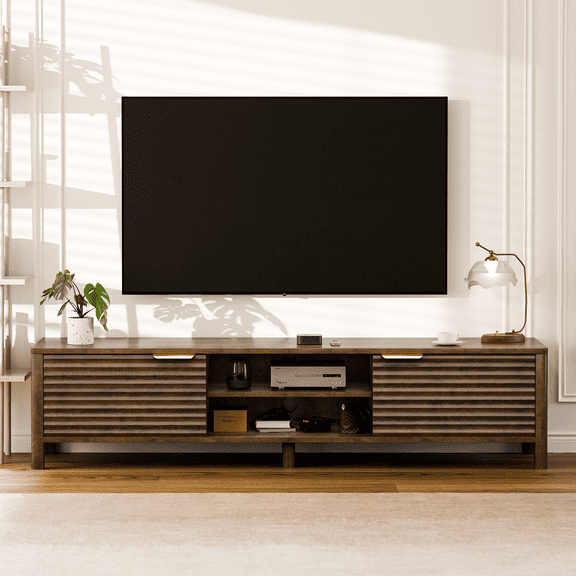 Fluted TV Stand for TVs up to 65" Modern Media Console with Open Storage Entertainment Center for Living Room, Walnut