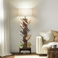 thumbnail image 4 of OUTONLIFE Tree Bookshelf with Light, 6-Tier Floor Standing Bookcase with Drawer for Living Room Bedroom, Office, Walnut, 4 of 9