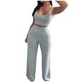 thumbnail image 1 of Conjunto de verano de 2 piezas para mujer: top corto sin mangas y pantalones anchos, tejido espaciador, cordón elástico, tallas S-XXXL para vacaciones, 1 of 6