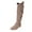 Grey, variant on Shadoumai Women Knee High Boots Slouchy Ruched Suede Wide Calf Solid Block Low Heels Round Toe Buckle Strap Studded Pull Tab Side Zipper Booties Comfortable Casual Dressy Shoes