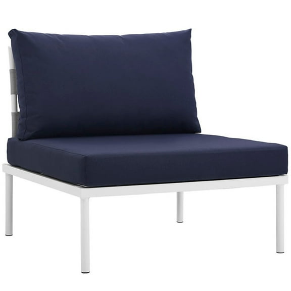 Modway Harmony Armless Outdoor Patio Aluminum Chair in White Navy