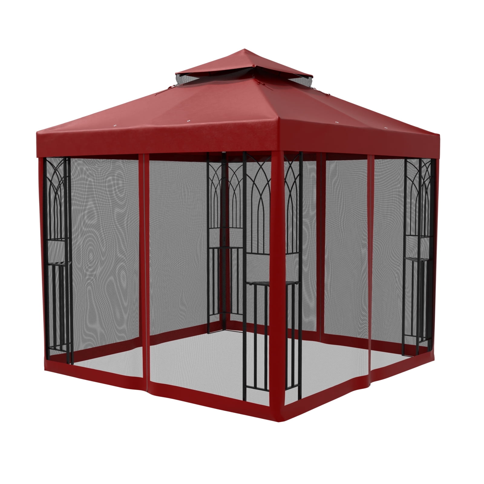 COOS BAY 8 ft. W x 8 ft. D Red Outdoor Patio Soft Vented Top Gazebo with Zipped Netting, Corner Shelves, Ceiling Hook