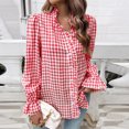 thumbnail image 2 of XuJwPNcy Womens Long Sleeve Button down Shirts Plaid Ruffle V Neck Blouse Business Casual Work Tops Fall Fashion Blouses, 2 of 7
