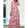 thumbnail image 2 of Womens Floral Maxi Dress Casual Deep V Neck Long Sleeve Long Evening Dress Cocktail Party Wedding Dresses, 2 of 4
