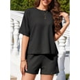 thumbnail image 2 of ValueVibe Outfit Sets for Women 2 Piece Short Sleeve Shorts Lounge Sets Crew Neck Casual Ribbed Pajama Sets with Pockets, Black S, 2 of 8