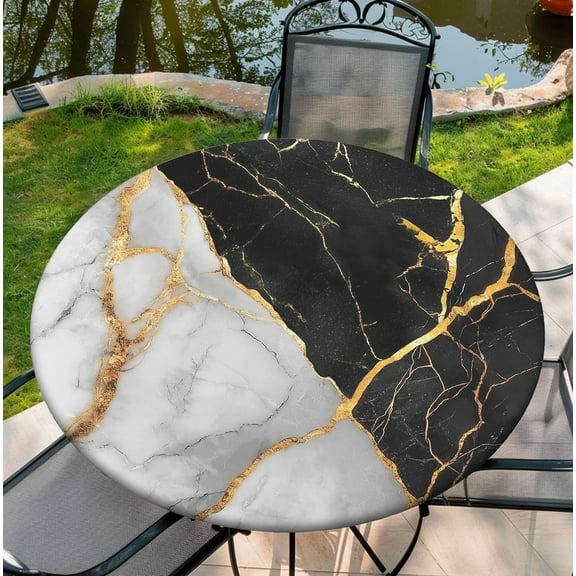 Round Tablecloth with Elastic Edge, 36-60Inch Waterproof Table Cloth for Dinner, Outdoor, Picnic, 52inch, Marble