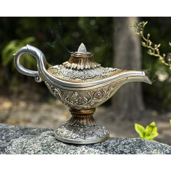 Floral Ornate Genie Magical Lamp Backflow Incense Cone Burner Figurine