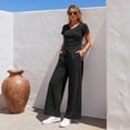 thumbnail image 6 of WQD Womens 2 Piece Set Outfits Lounge Sets Ruched Short Sleeve Tops High Waisted Wide Leg Pants Tracksuit Sets, 6 of 11