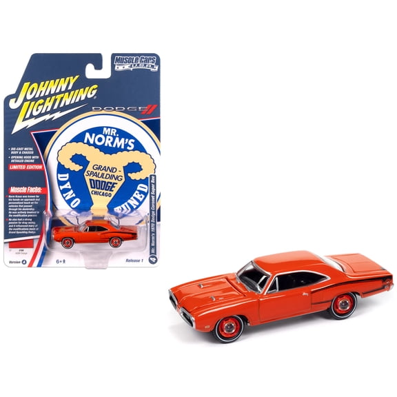 1970 Dodge Coronet Super Bee "Mr. Norm's" Hemi Orange with Black Stripes 1/64 Diecast Model Car by Johnny Lightning