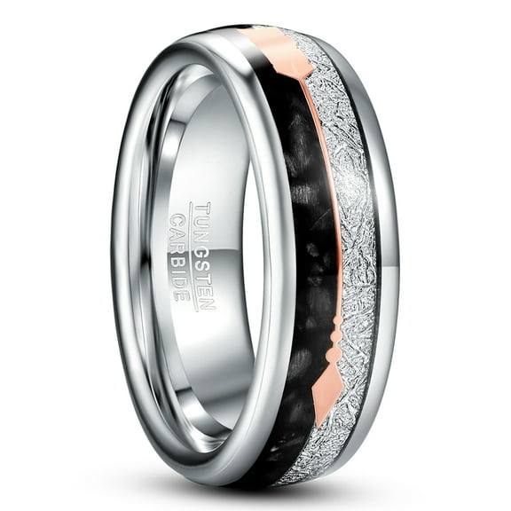 8mm Men's Arrow Tungsten Wedding Band with Imitated Meteorite and Black Agate Size 7-12