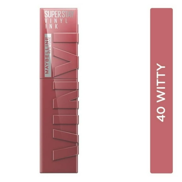 Labial líquido brillante de larga duración, Maybelline Superstay Vinyl Ink tono Witty 40, 4.2ml