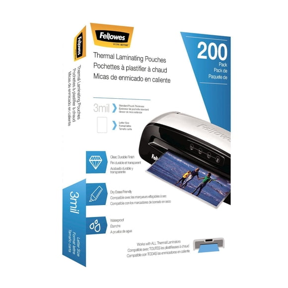 Fellowes Thermal Laminating Pouches - Letter, 3 mil, 200 pack