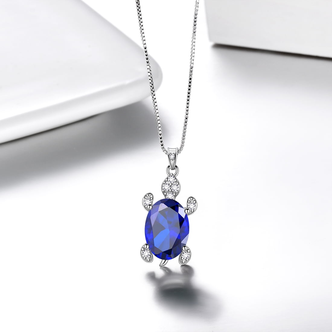 Juwaliy Turtle Necklace Sapphire September Birthstone Charm 925 Sterling Silver Blue Crystal Pendant Jewelry Women Daughter Wife Mother Christmas Birthday Gifts