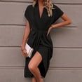 thumbnail image 6 of WRKEKC Summer Dresses for Women Solid V Neck Short Sleeve Cinched Waist Maxi Soft Breathable Fabric Chic Soft, 6 of 7