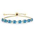 thumbnail image 3 of 18K Yellow Gold Plated Silver Swiss Blue Topaz Bracelet and Earrings Jewelry Set for Women (10.00 Cttw, Gemstone November Birthstone, Oval Checkerboard 7X5MM, Fully Adjustable up to 9 inch), 3 of 4