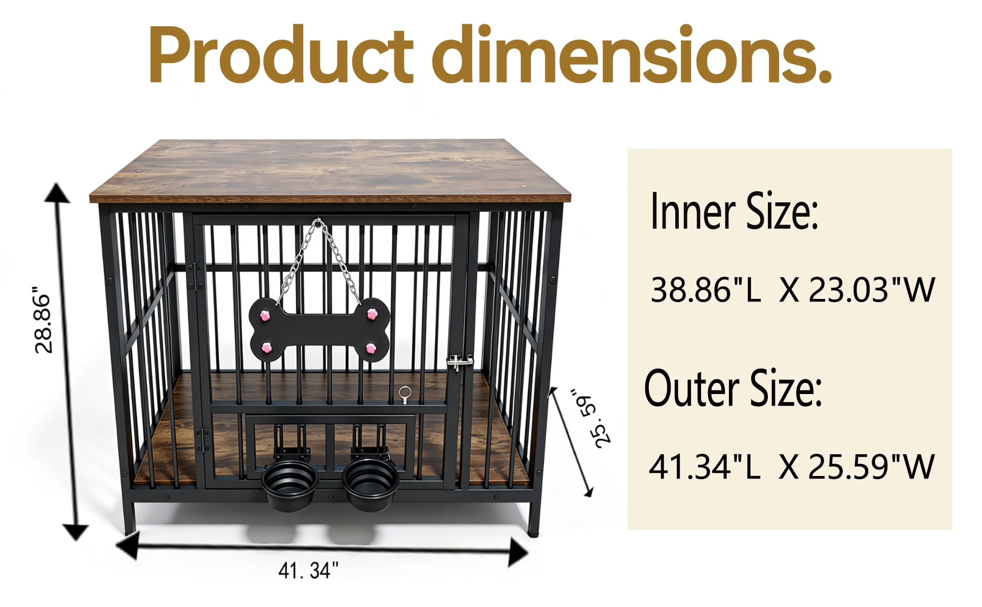 Dog Cage Edge, 360 Degree Rotating Bowl, Vintage Wood Grain