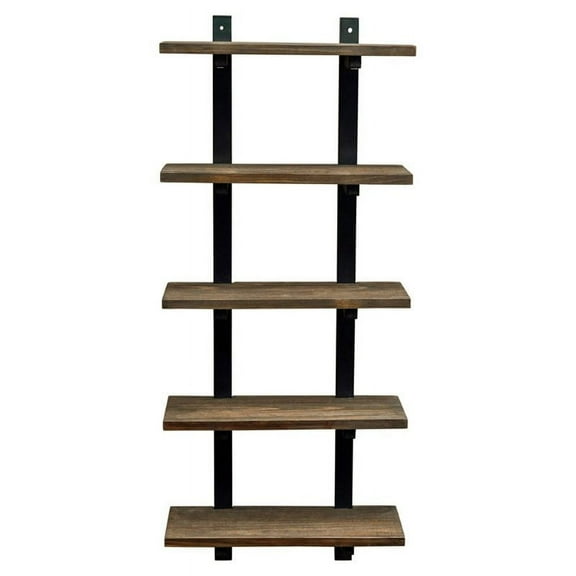 Pomona 48"H 5-Shelf Metal and Solid Wood Bath Wall Shelf, Natural