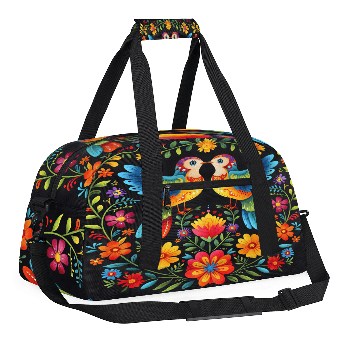 Herdesigns Sports Duffle Bags Travel Duffle Bag Gym Bag Mexico Otomi Stylel Foral Bird Weekender Travel Bag Waterproof Overnight Bag Carry On Travel Tote Bag Dance Bags