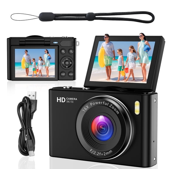 4K 64MP Shoot Digital Camera for Kids, Teens, Beginners, Autofocus Point-and-Shoot Camera with 2.4" 180° Flip Screen, 16X Digital Zoom, Anti-Shake, Usb-c Selfie Vlogging Camera for Travel, Gifts