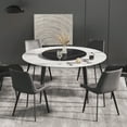 thumbnail image 4 of Magic Home 53.15” White Sintered Stone Round Dining Table with 23.62” Black Slate Round Turntable for 6 People with Black Sturdy Metal Legs, 4 of 7
