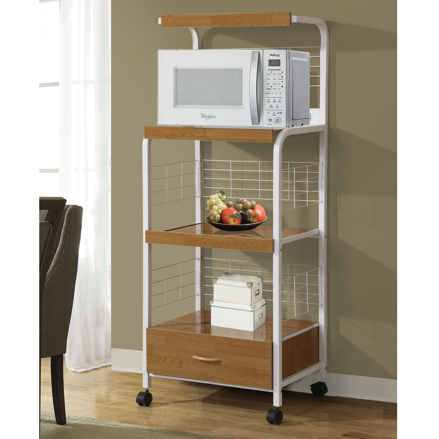 Home Source Gerard Beech and White Microwave Cart