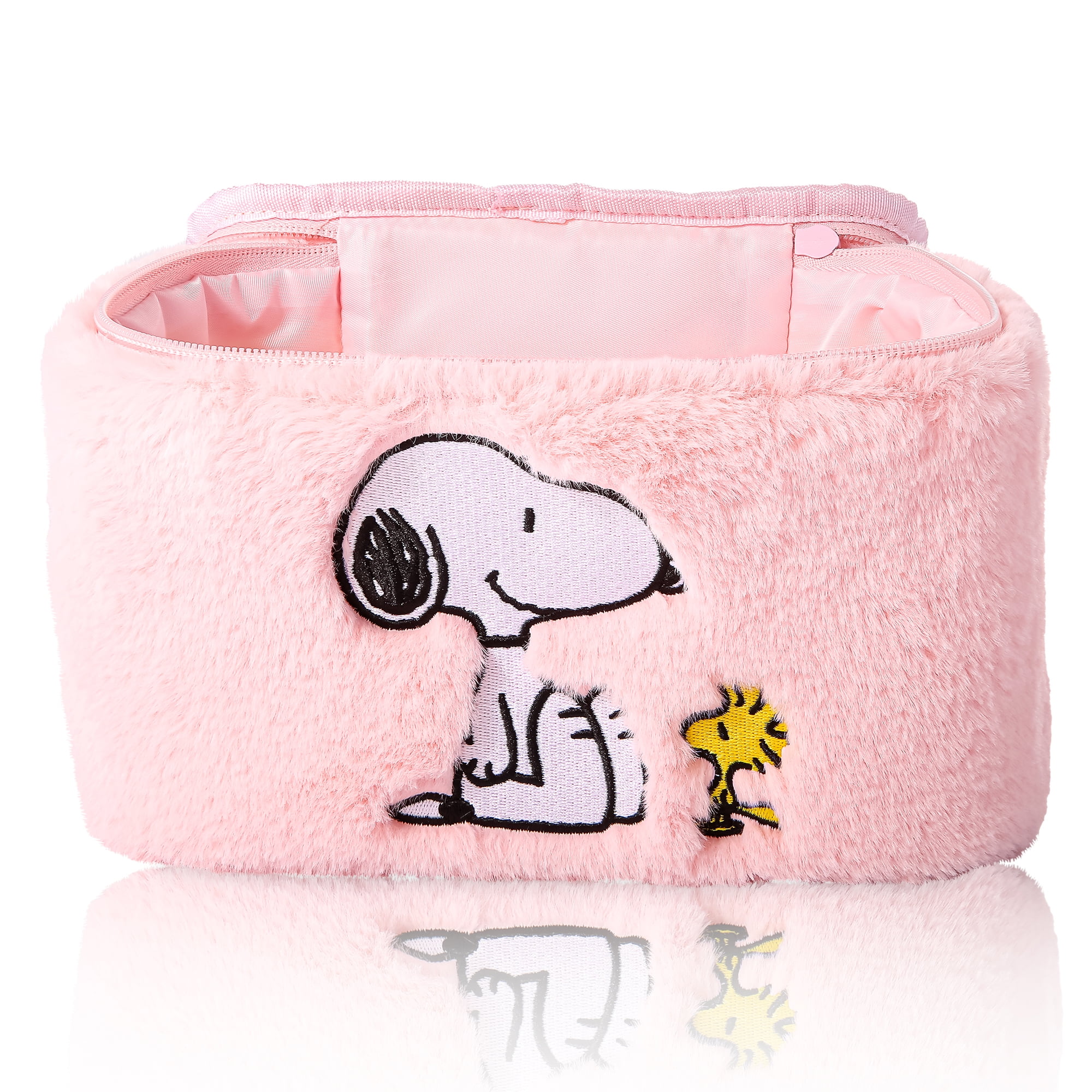 Peanuts Snoopy Fluffy Cosmetic Bag for Travel - Soft Plush Toiletry Makeup Cosmetic Jewelry Pouch