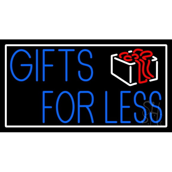 Gifts For Less With Logo LED Neon Sign 13" Tall x 24" Wide - inches, Black Square Cut Acrylic Backing, with Dimmer - Premium built indoor Sign for Storefront, Store interior.