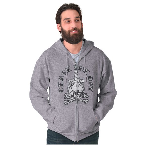 Cease The Day Skull Dagger Tattoo Unisex Fleece Graphic Zip Up Hoodie Brisco Brands 2X
