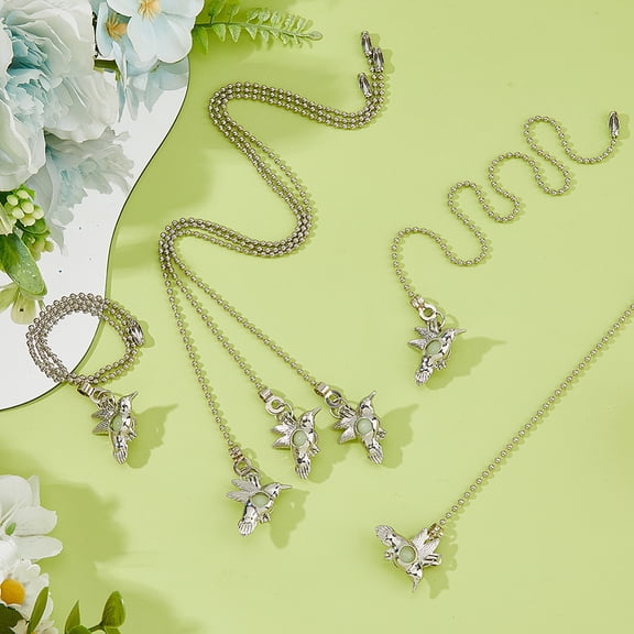 6Pcs 3 Colors Light Pulls Extension Chain Ceiling Fan Pull Chains Alloy Hummingbird Pull String Extenders Luminous Bird Pulls Chain Pendant with Connector