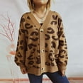 thumbnail image 2 of Cute Cardigans Women Loose Casual Leopard Print Long Sleeve V Neck Knit Sweater Outfits Clothes, 2 of 8
