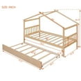 thumbnail image 4 of Twin Size House Bed with Twin Size Trundle, Solid Wood Bed Frame with Roof Headboard and Footboard, Playhouse Bed for Kids Boys Girls, Natural, 4 of 7