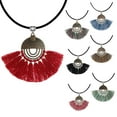 thumbnail image 3 of Your Choice of Colors Boho Copper Tassel Pendant with Black Leather Cord Necklace – 18 inch - Red, 3 of 4