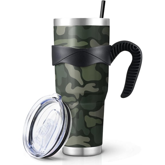 Drinks Gift for Women 40 oz Tumbler with Handle Camo print Large Insulated Tumblers with Straw and Lid Reusable Stainless Steel Coffee cups Travel Mug for Hot and Cold