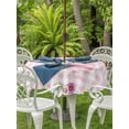 thumbnail image 2 of Spring Easter Outdoor Tablecloth - 54 Inch Round Dining Table Cover, Cute Rabbits Ears Bow Daisy Floral Pink Plaid Waterproof Outdoor Table Cloth with Umbrella Hole & Zipper for Picnic/Patio/Party, 2 of 7
