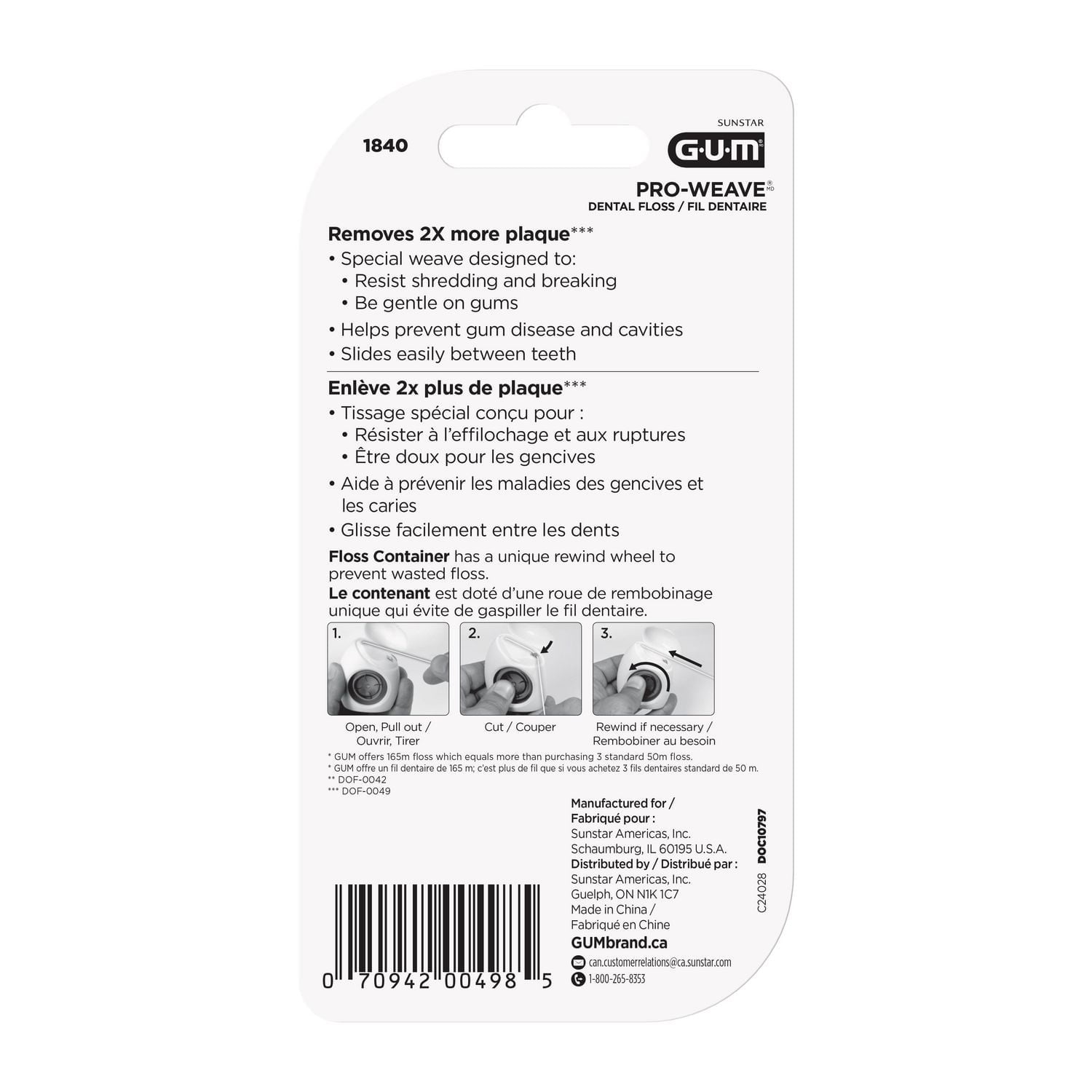 GUM® PRO-Weave® Waxed Dental String Floss, Mint, 165M