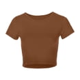 thumbnail image 3 of Summer Tops for Women Casual Round Neck Multicolor Solid Color Short Short Sleeved Sexy Tight Basic Bottoming Tshirt Fashion Thermal Tops for Undershirts Sleeve Womens Tunic Long Brown S, 3 of 3
