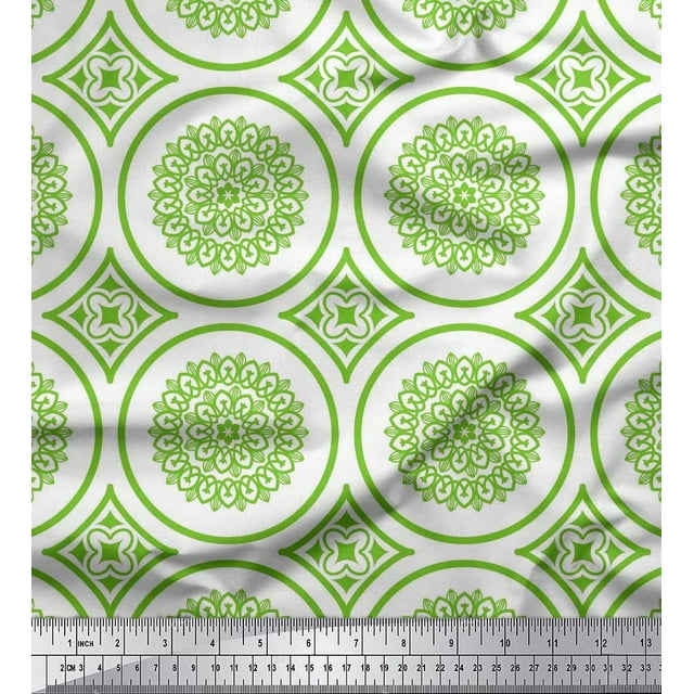 Soimoi Silk Fabric Floral Mandala Print Fabric by Yard 42 Inch Wide
