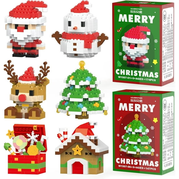 Christmas Building Blocks Set, 6 Pieces Building Blocks Toy Festive Holiday Decorations for Home and Party, Creative Play Toy for Teens Girls Boys