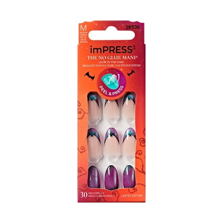 KISS imPRESS Halloween Press On Nails Almond, ‘Deja-vu’, Purple, Medium, 30 Count
