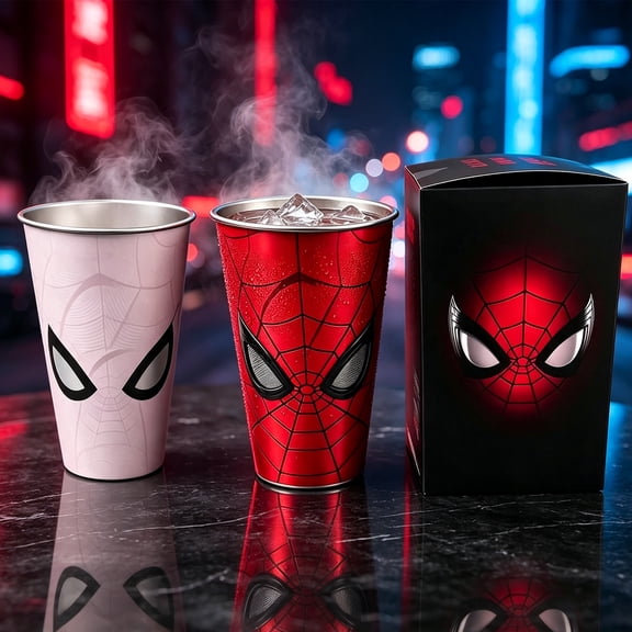 Spider Superhero Color Changing Tumbler Cup with Gift Box, Super Hero Magic Cold-Activated Stainless Steel Drinking Cup, Fun Birthday Gift for Movie Fans