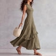 thumbnail image 3 of Gamivast Sleeveless Maxi Dresses for Women Ruffle Trim Flowy A-Line Tiered Sundress Front Button V Neck White Summer Dress Beach Vacation Wedding Guest Dress, 3 of 7