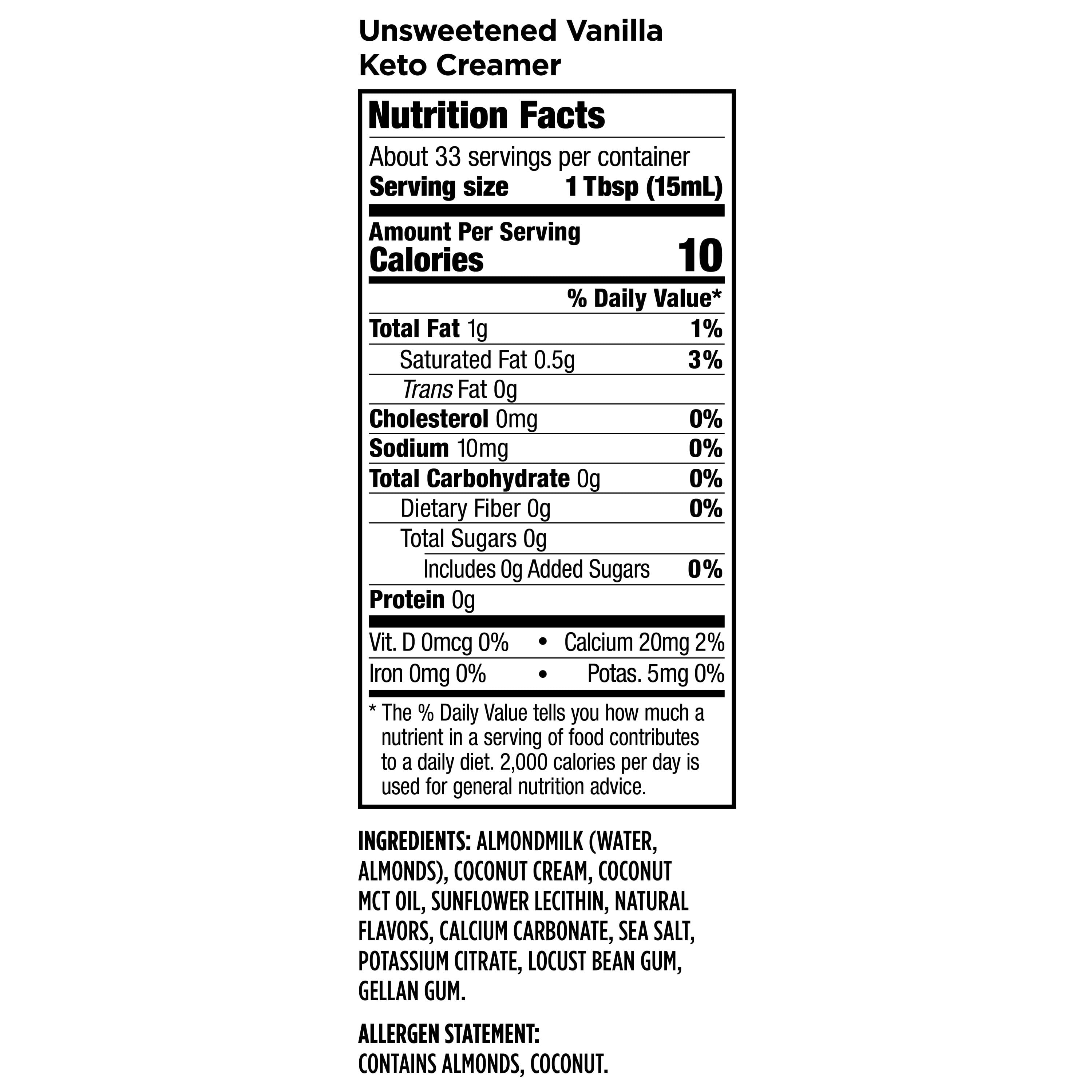 Califia Farms Unsweetened Vanilla Keto Coffee Creamer 16.9 Fluid Ounces