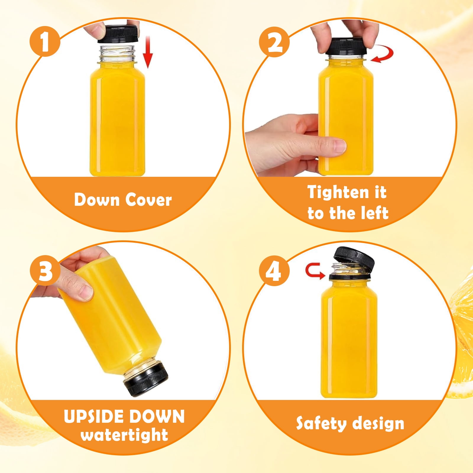 24Pack 12oz Plastic Juice Bottles, Empty Plastic Water Bottles with Caps, Reusable Containers for Juicing, Smoothies, Drinking