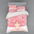 thumbnail image 2 of Pink Duvet Cover Set, Sketchy Hand Drawn Style Girl with Butterflies in Her Long Pink Hair Illustration, Bedding Set with Shams and Fitted Sheet, 3 Sizes, by Ambesonne, 2 of 3
