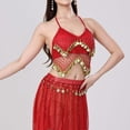 thumbnail image 6 of Kctiaxy Womens Summer Tops with Built in Bra Spaghetti Strap Fringe Sparkly Tank Top Sleeveless V-Neck Belly Crop Blouse Dance Performance, 6 of 8