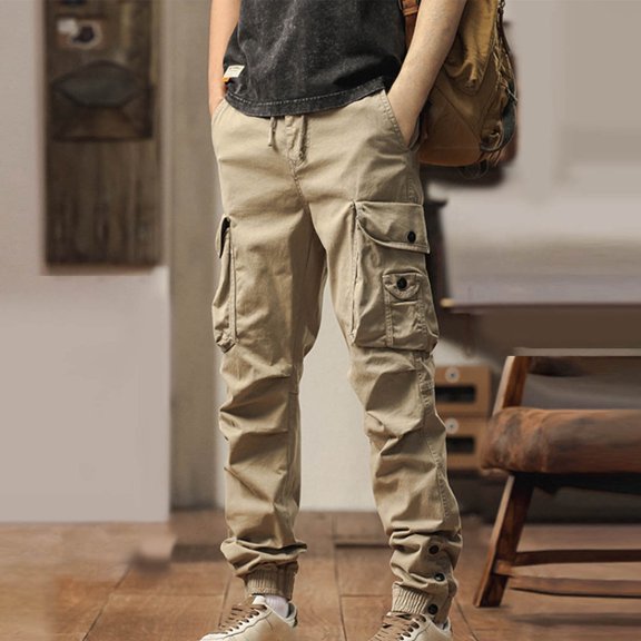 gbyLJF Hiking Long Pant for Men Solid Color Straight Fit Trousers Muilti Pockets Outdoor Mens Cargo Pant