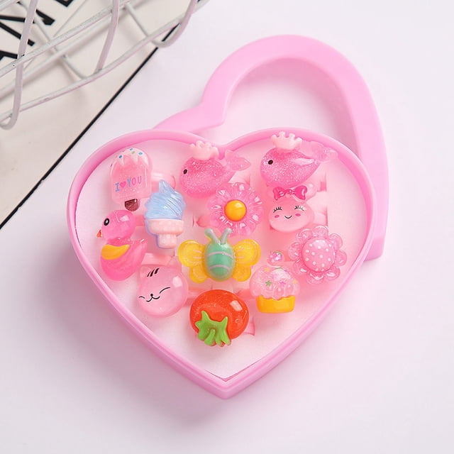 Anillo para niños, joyería de dibujos animados para mujer, anillo de princesa, juego de juguetes de resina, pequeños regalos para jardín de infantes, joyería para niñas